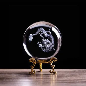 Ķīniešu Zodiaka Pūķis Figūriņas 3D Lāzera Iegravēts Kristāla Bumbu Sfērā Stikla Bumbiņas Pasaulē Feng Shui Mājas Mākslas Kolekcionēšanas Pūķi