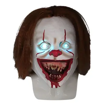 Šausmu Biedējošu LED Kvēlojošs Klauns Maska Masku Halloween Puse Lateksa Pilnās Sejas Maskas Pieaugušajiem