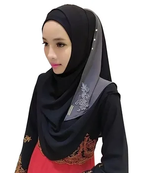 Šifona Modes Raibs Ērti Musulmaņu Mežģīņu Ziedu Izšuvumu Hijab Islāma Hijab Velku Botes