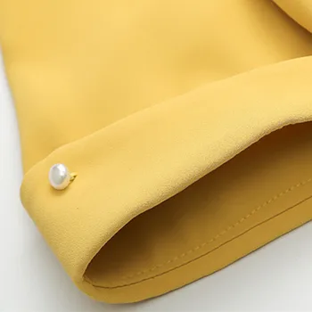 Šifona V Kakla Krekls Sieviešu Modes Vasaras Dzeltena Temperaments Tauriņu High-End Pusē Piedurknēm Blūzes Biroja Dāmas Ikdienas Darba Virsmām