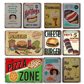 Šiks Pica Zonā Metāla Plāksne Zīme Vintage Karstā Suņiem, Skārda Plakātu Popkorns Metāla Krāsošana Personalizētu Kafijas Bārs Virtuves Sienas Deor