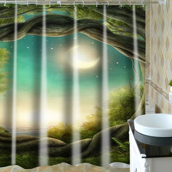 Ūdensizturīgs Dušas Aizkars 3d Ainavu Karikatūra Dzīvnieku Izsmalcinātu Modeli, Aizkars Vannas Augstas Kvalitātes Vannas istabas Piederumi