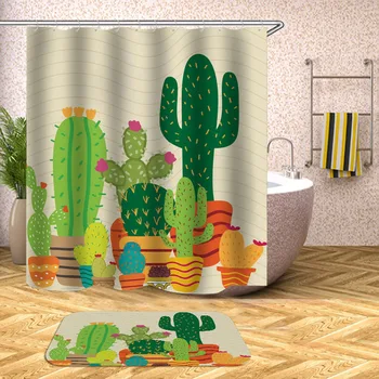 Ūdensizturīgs Dušas Aizkars Kaktusu Ziedi Vannas Aizkari Vannas istabā Vanna Peldvietu Segtu īpaši Liels un Plašs-12pcs Āķi