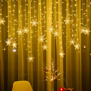 Ūdensizturīgs Āra LED Aizkaru String gaismas Ziemassvētki Brīvdienu Puse Lielas Sniegpārslas Atmiņa 8 Režīmi bākugunis, kas Pieslēdzami