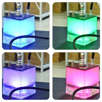 Ūdenspīpe Komplekts Premium 2 Šļūtenes Cube Ūdenspīpe komplektā ar Tālvadības pulti Krāsains LED Apgaismojums Pārnēsājamās Ūdenspīpe noteikts Mājas Puse