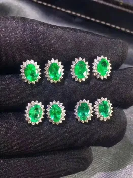 Žilbinošs emerald auskariem 3 mm*5mm dabas SI pakāpes smaragda auskari kāzu cietā 925 sterling sudraba emerald rotaslietas