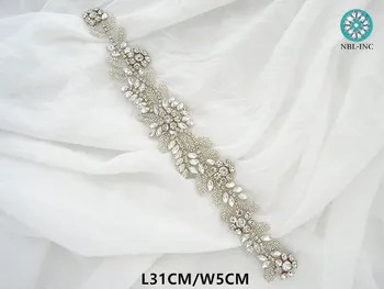 （1PC) Sudraba kāzu fāzēm kristāla rhinestone aplikācijas dzelzs par kāzu kleitu WDD1017